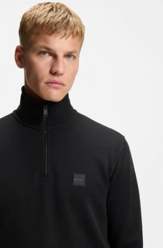 Cotton-terry sweatshirt with zipper collar