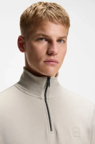 Cotton-terry sweatshirt with zipper collar