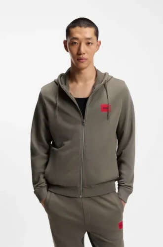 Cotton-terry zip-up hoodie with logo label
