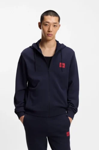 Cotton-terry zip-up hoodie with logo label