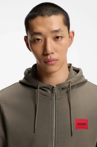 Cotton-terry zip-up hoodie with logo label