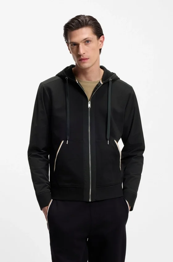 Cotton-terry zip-up hoodie with signature-stripe trims Cotton-terry zip-up hoodie with signature-stripe trims