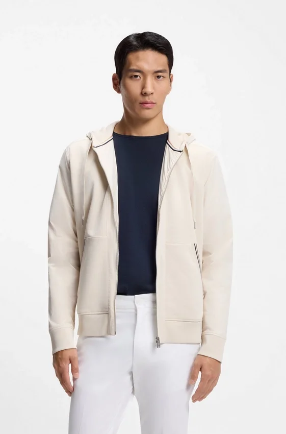 Cotton-terry zip-up hoodie with signature-stripe trims Cotton-terry zip-up hoodie with signature-stripe trims
