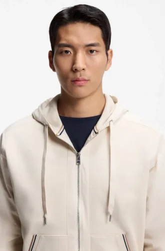 Cotton-terry zip-up hoodie with signature-stripe trims
