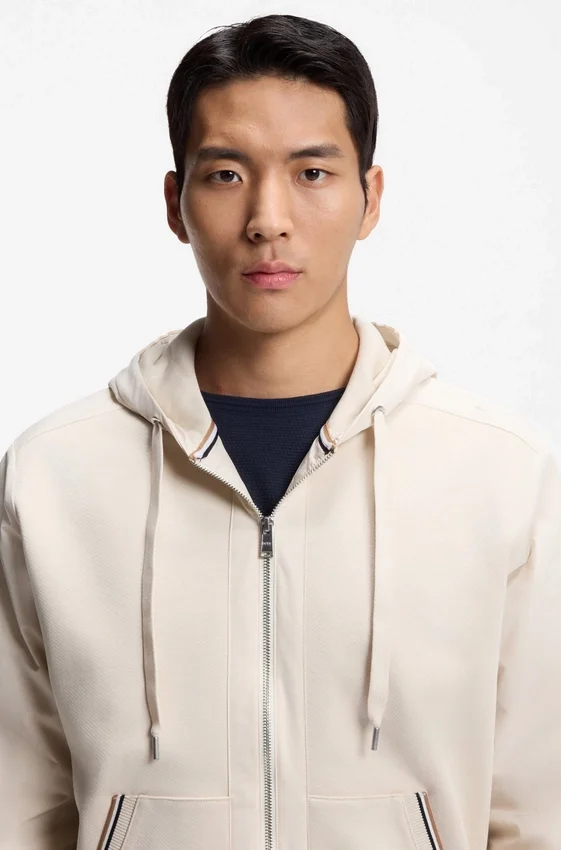 Cotton-terry zip-up hoodie with signature-stripe trims Cotton-terry zip-up hoodie with signature-stripe trims