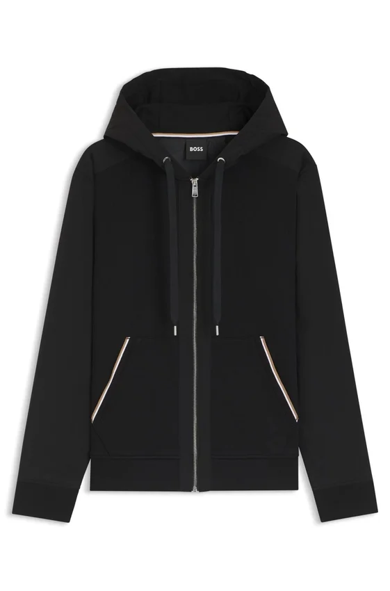 Cotton-terry zip-up hoodie with signature-stripe trims Cotton-terry zip-up hoodie with signature-stripe trims