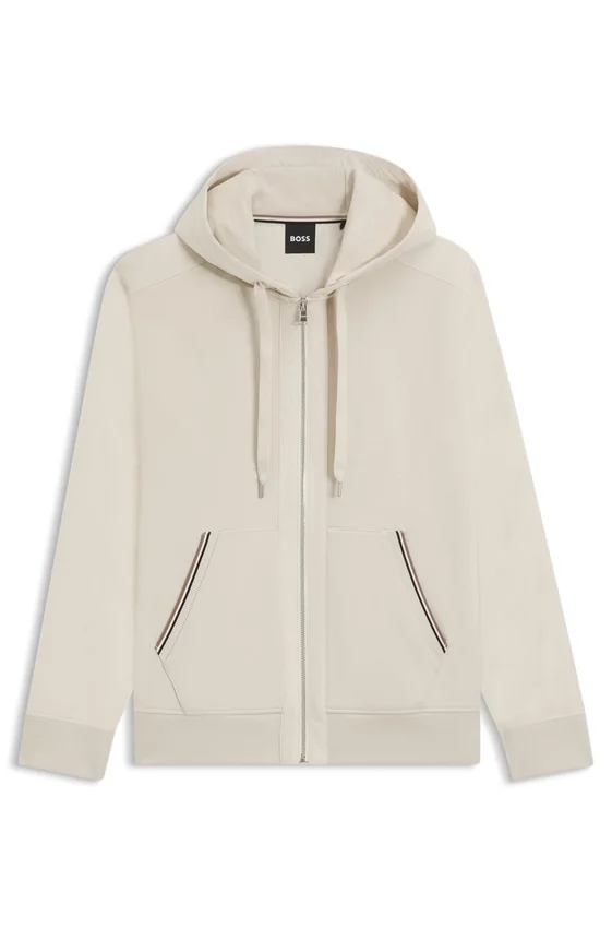 Cotton-terry zip-up hoodie with signature-stripe trims Cotton-terry zip-up hoodie with signature-stripe trims