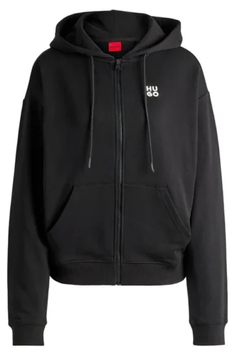 Cotton-terry zip-up hoodie with stacked-logo embroidery