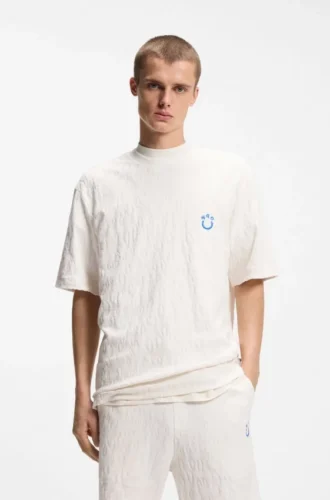 Cotton-toweling T-shirt with Happy HUGO