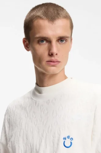 Cotton-toweling T-shirt with Happy HUGO