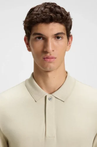 Covered-placket polo shirt in cotton and cashmere