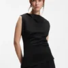 Cowl-neck asymmetric top in mercerized cotton