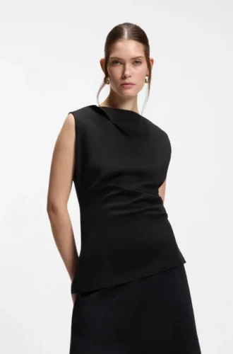 Cowl-neck asymmetric top in mercerized cotton