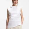 Cowl-neck asymmetric top in mercerized cotton