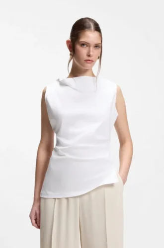 Cowl-neck asymmetric top in mercerized cotton