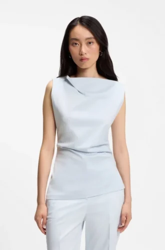 Cowl-neck asymmetric top in mercerized cotton