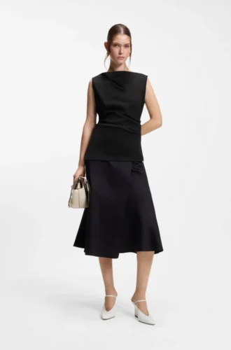 Cowl-neck asymmetric top in mercerized cotton
