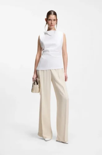 Cowl-neck asymmetric top in mercerized cotton