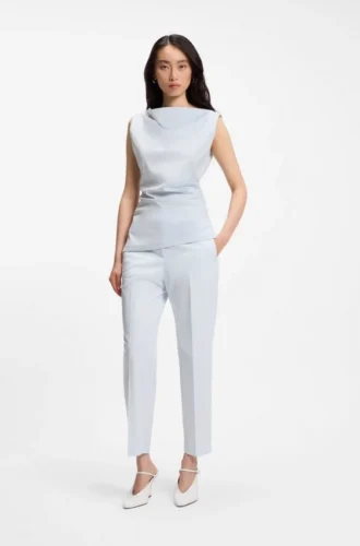 Cowl-neck asymmetric top in mercerized cotton