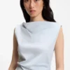 Cowl-neck asymmetric top in mercerized cotton