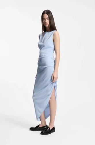 Crepe dress with gathered asymmetric hemline Crepe dress with gathered asymmetric hemline