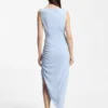 Crepe dress with gathered asymmetric hemline