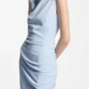 Crepe dress with gathered asymmetric hemline
