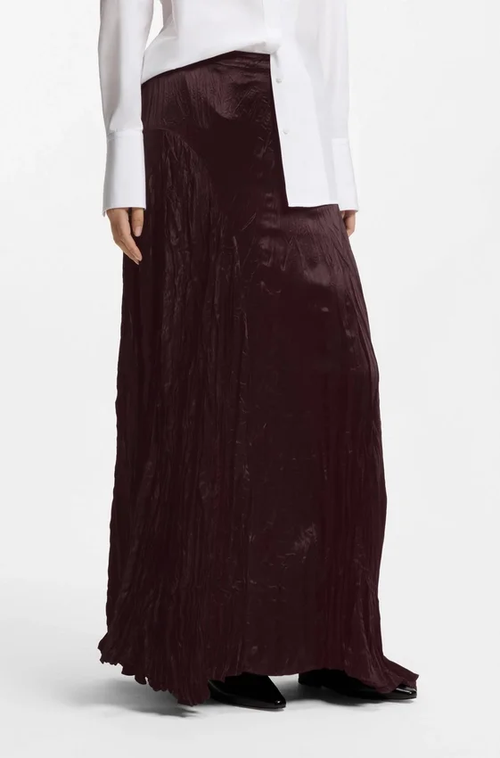 Crinkle-textured satin skirt with asymmetric hem Crinkle-textured satin skirt with asymmetric hem