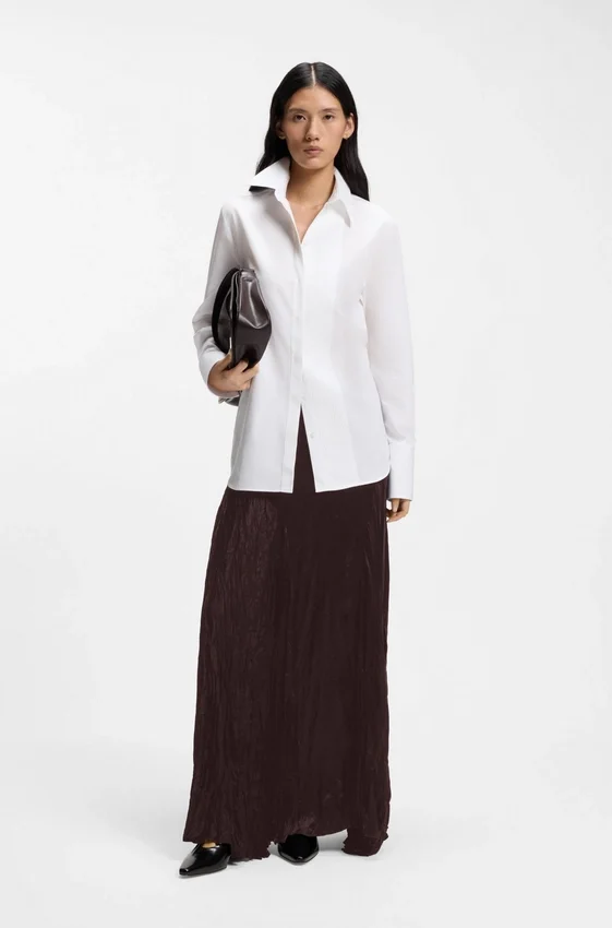 Crinkle-textured satin skirt with asymmetric hem Crinkle-textured satin skirt with asymmetric hem