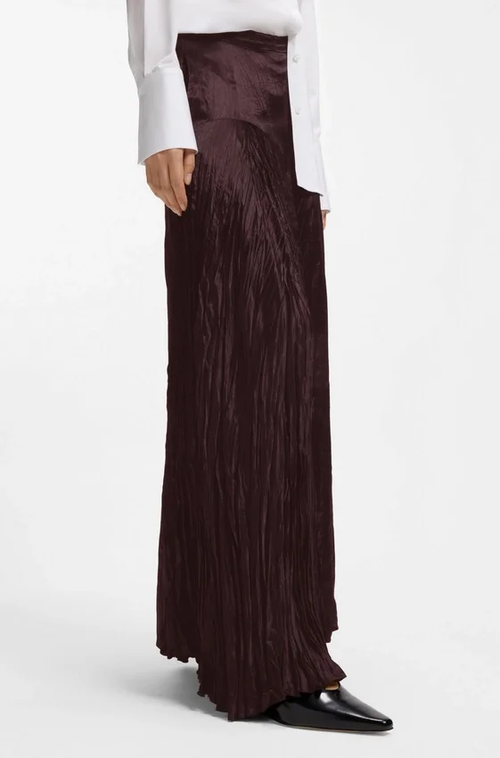 Crinkle-textured satin skirt with asymmetric hem Crinkle-textured satin skirt with asymmetric hem