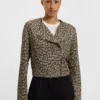 Cropped biker jacket with leopard jacquard Cropped biker jacket with leopard jacquard