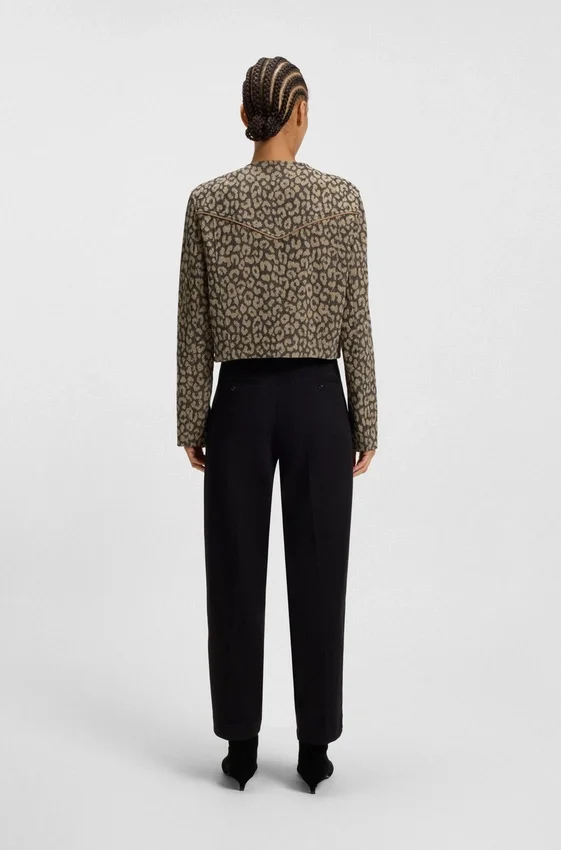 Cropped biker jacket with leopard jacquard Cropped biker jacket with leopard jacquard