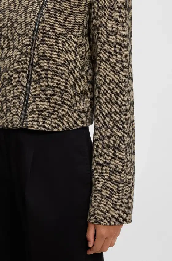 Cropped biker jacket with leopard jacquard Cropped biker jacket with leopard jacquard