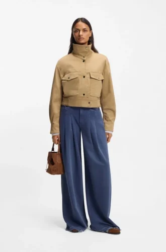 Cropped jacket in paper-touch cotton twill