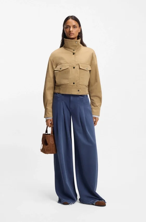 Cropped jacket in paper-touch cotton twill Cropped jacket in paper-touch cotton twill