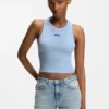 Cropped stretch-cotton tank top with blue logo label