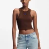Cropped stretch-cotton tank top with blue logo label