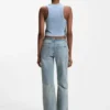 Cropped stretch-cotton tank top with blue logo label