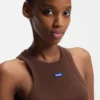 Cropped stretch-cotton tank top with blue logo label
