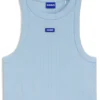 Cropped stretch-cotton tank top with blue logo label