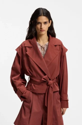 Cropped trench jacket with belt