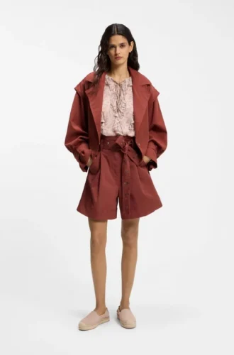 Cropped trench jacket with belt