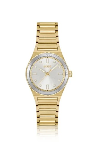 Crystal-index watch in gold-tone steel