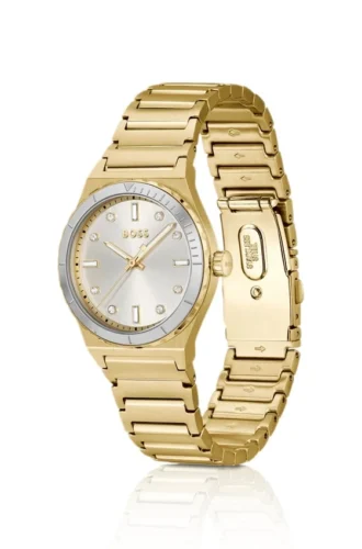 Crystal-index watch in gold-tone steel