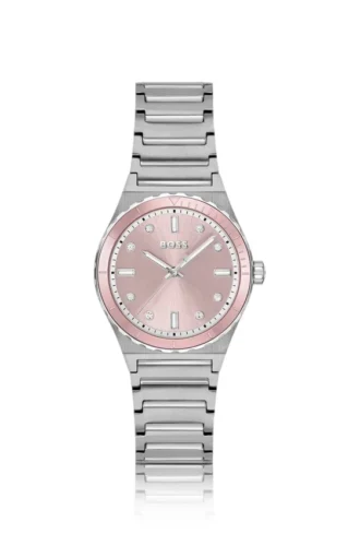 Crystal-index watch with pink dial