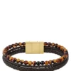 Cuff with beads and braided brown leather