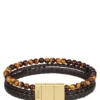 Cuff with beads and braided brown leather