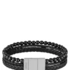 Cuff with braided black leather and beads