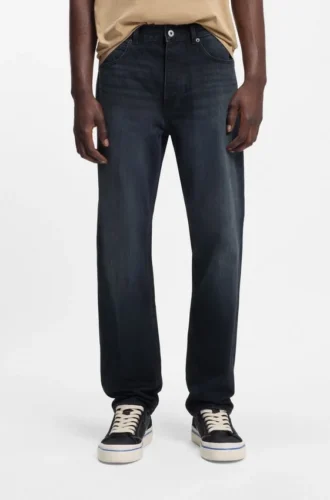 Dark-blue regular-fit jeans in stonewashed denim