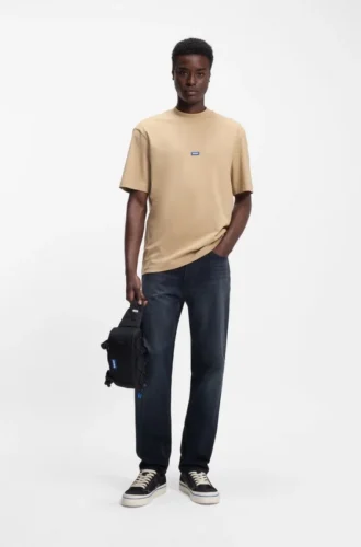 Dark-blue regular-fit jeans in stonewashed denim